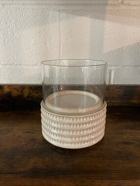 Textured Ceramic Base Glass Hurricane Candle Holder - Cream